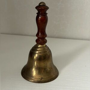 Vintage 1930s Brass Hand Bell with Wooden Handle